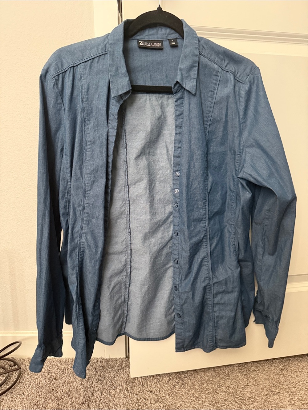 New York & Company Denim-Style Blue Button-Down Shirt